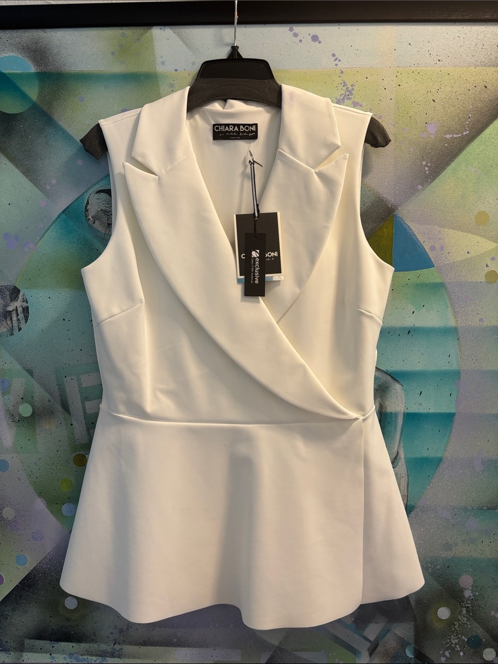 NWT Chiara Boni Ivory Sleeveless Wrap Peplum Top